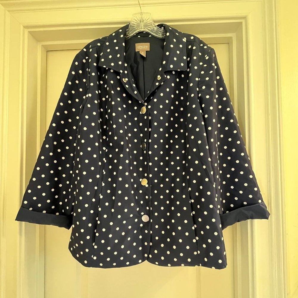 Chico's Navy Blue and White Polka Dot Jacket, size 3 (XL/16)